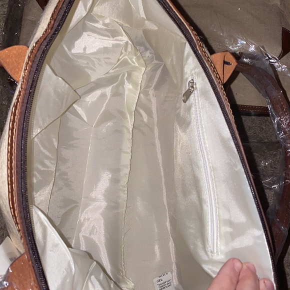 NGil Jute/Khaki Canvas Zip-Top Weekender Tote w/Brown PU Leather - Picture 4 of 8